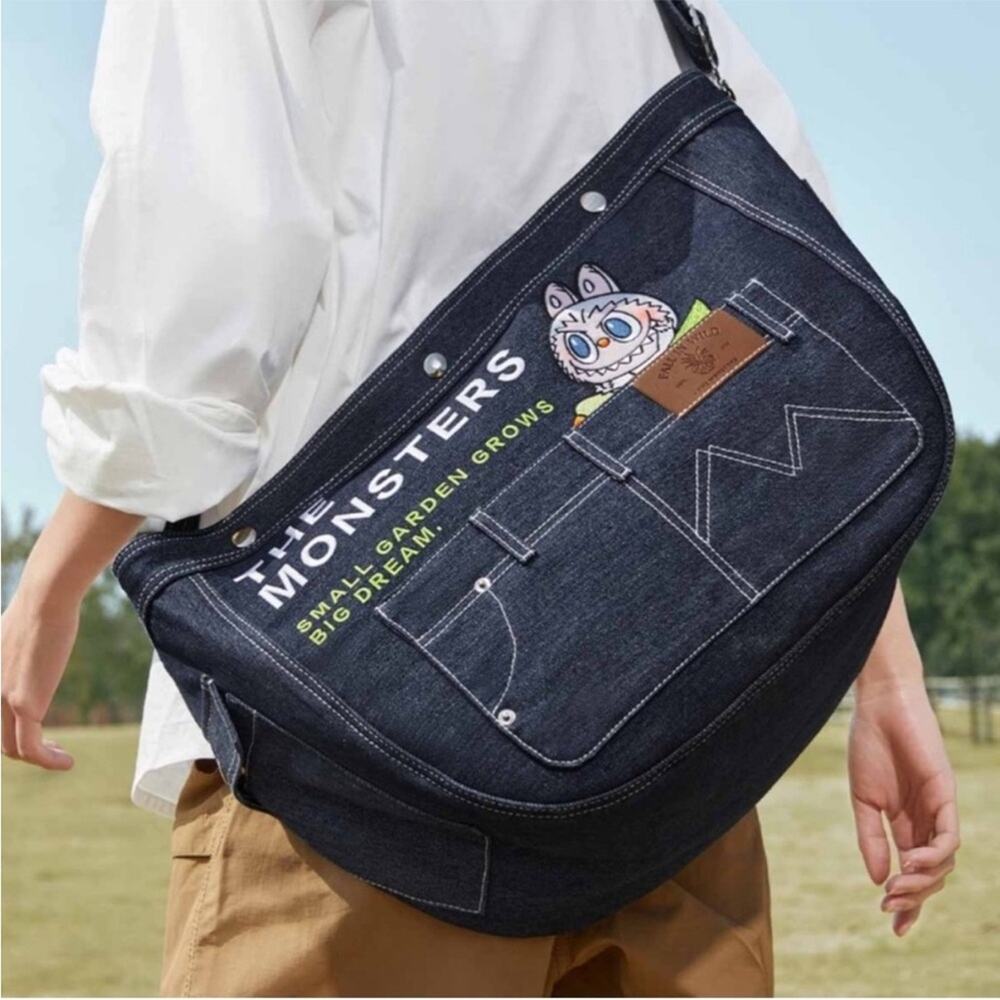 POP MART The Monsters Labubu Denim Messenger Bag